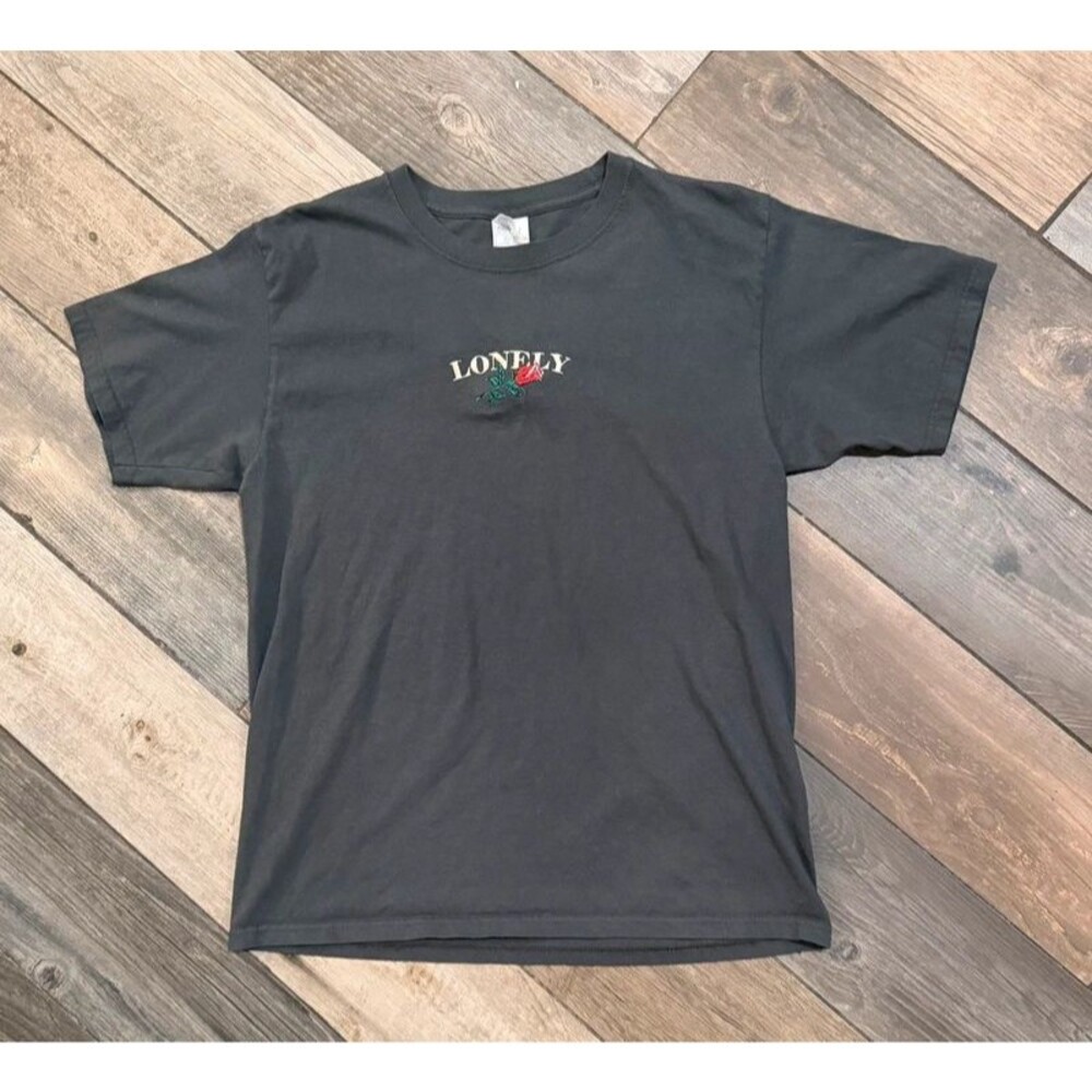 Gray Embroidered Lonely Rose 100% Cotton Tshirt